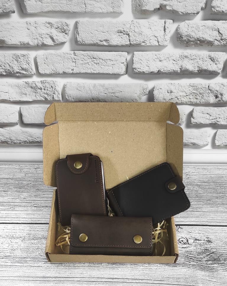 Подарунковий набір DNK Leather №17 (Затиск + картхолдер + Ключниця) коричневий